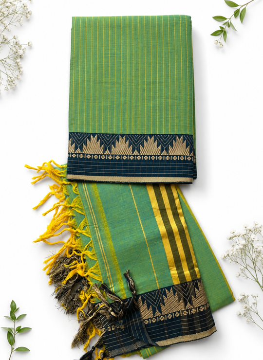 Traditional Wear Narayanpet Mercerised Cotton Dress Material with Teal Green Colour | Woven Border