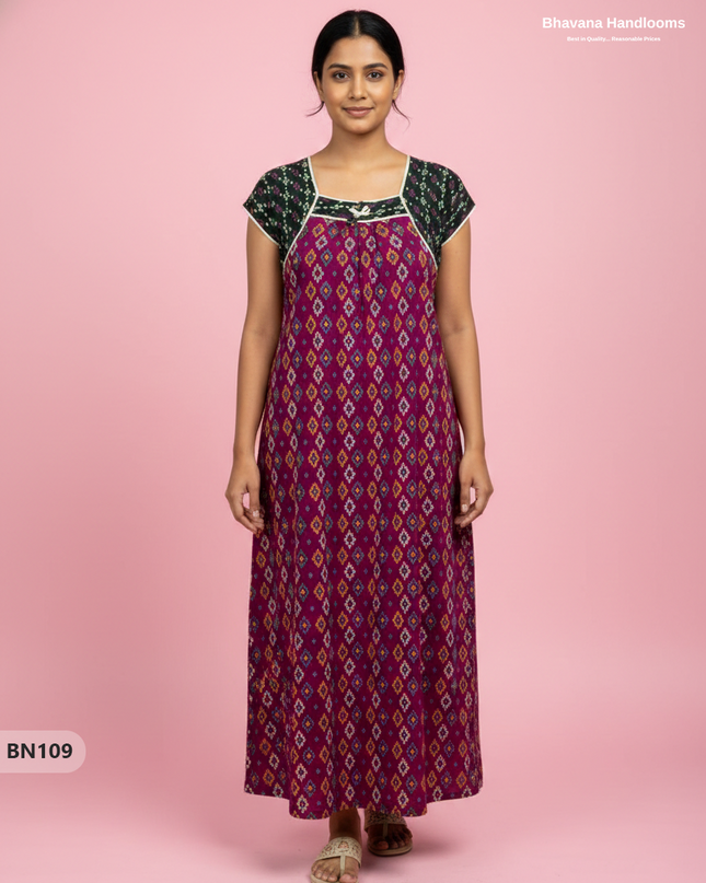 Cotton Printed Nighties | Comfortable Free Size Nightwear for Women