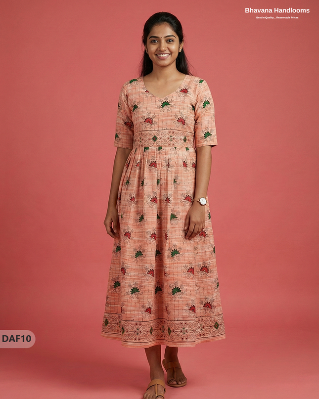 Comfortable Daily Wear Cotton Frock – Light Orange Colour | Half Lining