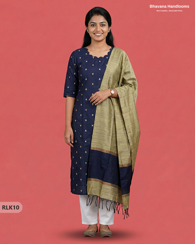 Raw Silk 2PC Set in Navy Blue Colour | Top & Bottom Only Ethnic Wear