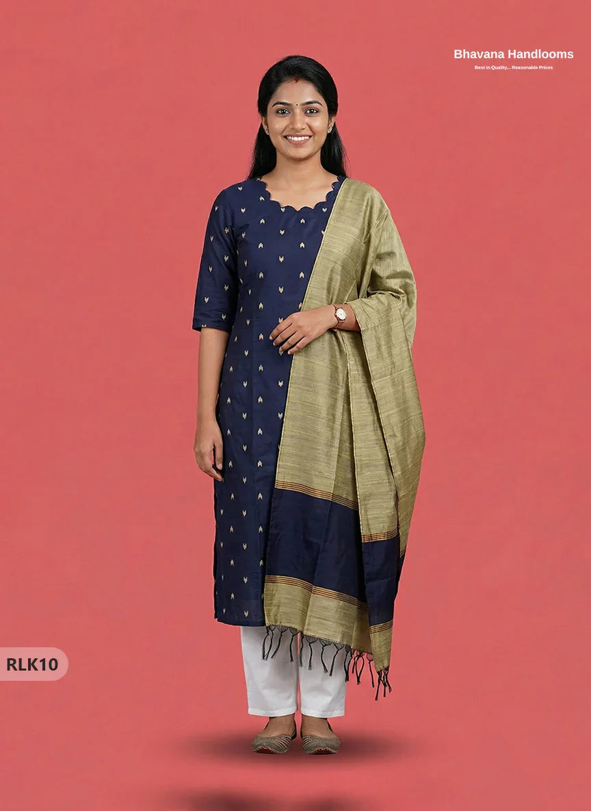 Raw Silk 2PC Set in Navy Blue Colour | Top & Dupatta Only Ethnic Wear