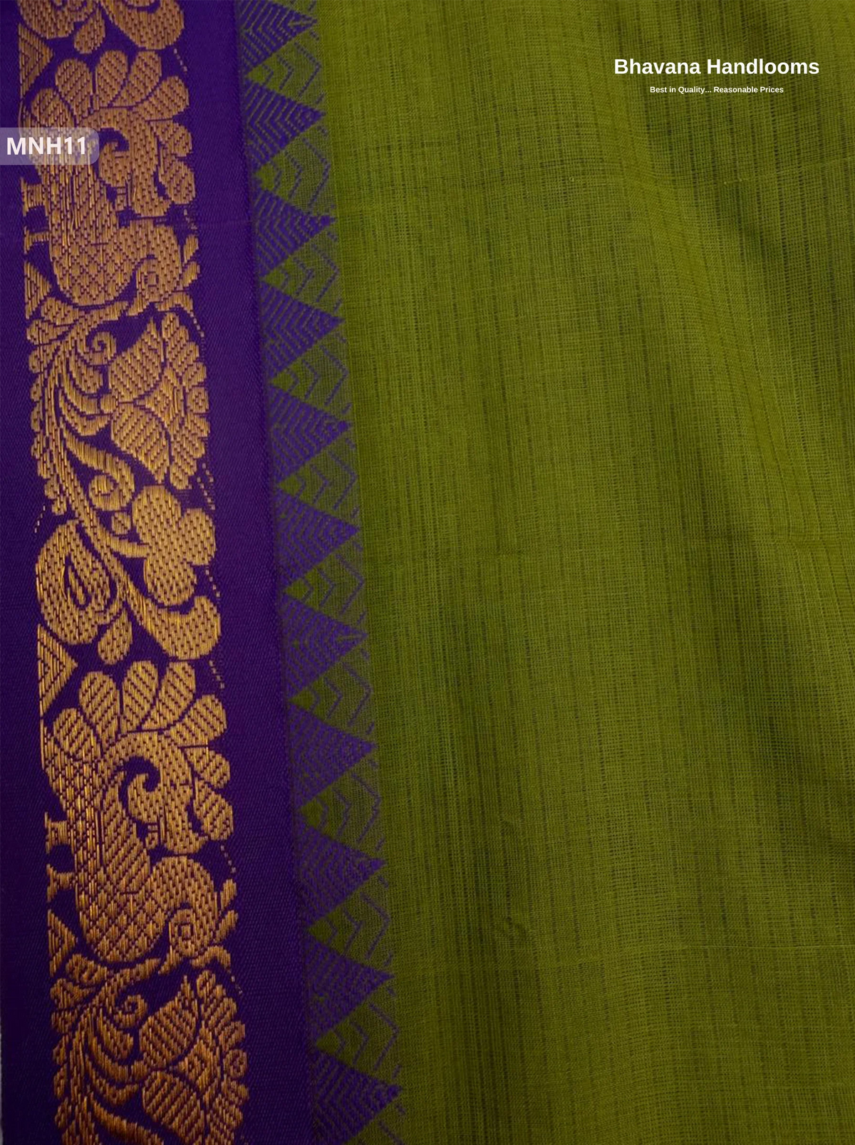 Mini Gadwal Cotton Saree in Dark Green with Small Zari Border | Without Blouse