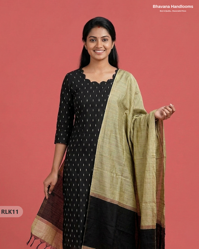 Raw Silk 2PC Set in Black Colour | Top & Bottom Only Ethnic Wear