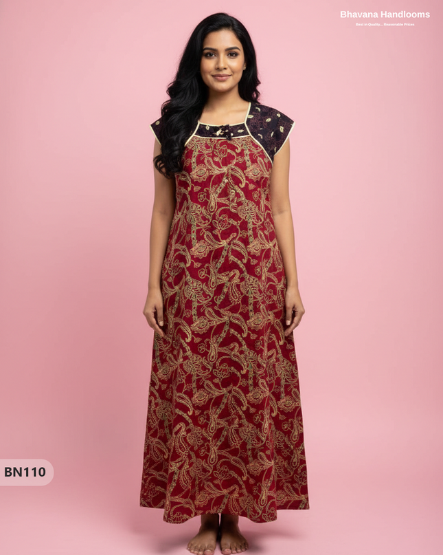 Cotton Printed Nighties | Comfortable Free Size Nightwear for Women
