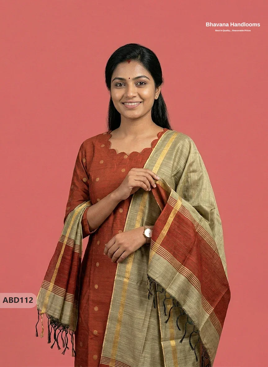 Raw Silk 3-Piece Kurti Set with Cut Work Neck Design in Orange Colour | Full-Length Lined Kurti with Gold Dupatta