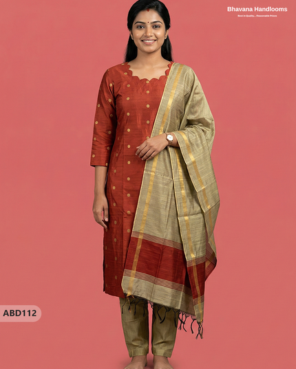 Raw Silk 3-Piece Kurti Set with Cut Work Neck Design in Orange Colour | Full-Length Lined Kurti with Gold Dupatta