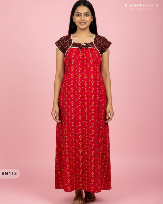 Cotton Printed Nighties | Comfortable Free Size Nightwear for Women