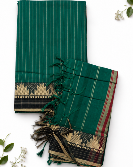 Traditional Wear Narayanpet Mercerised Cotton Dress Material with Bottle Green Colour | Woven Border