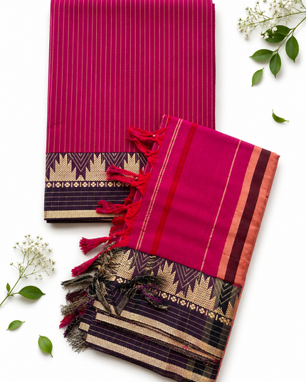 Traditional Wear Narayanpet Mercerised Cotton Dress Material with Rani Pink Colour | Woven Border