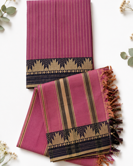 Traditional Wear Narayanpet Mercerised Cotton Dress Material with Mauve Pink Colour | Woven Border