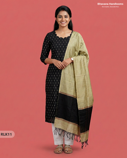 Raw Silk 2PC Set in Black Colour | Top & Dupatta Only Ethnic Wear