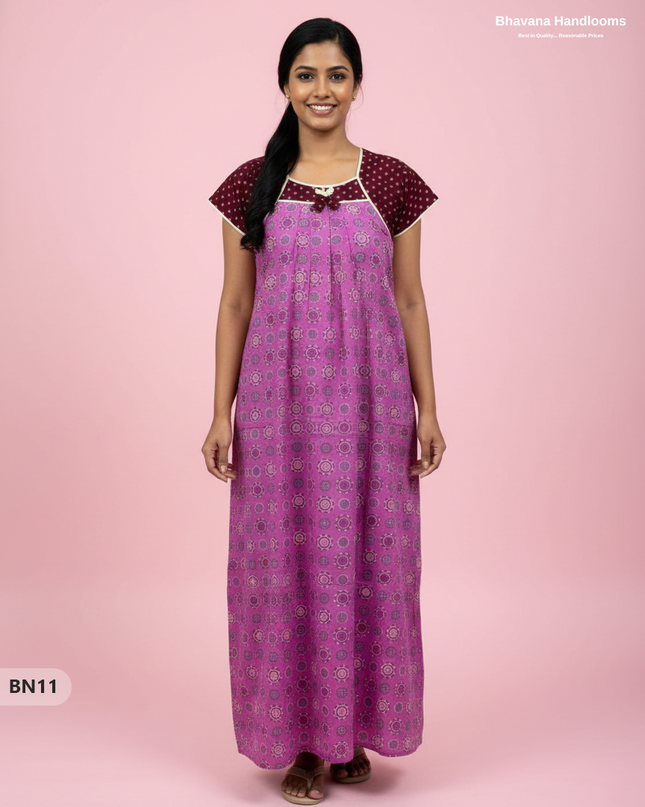 Cotton Printed Nighties | Comfortable Free Size Nightwear for Women