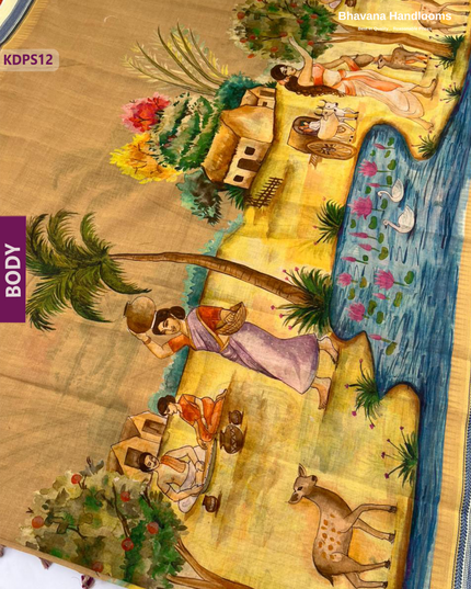 Premium Soft Cotton Digital Print Saree – Yellowish Brown Colour | Lightweight Saree