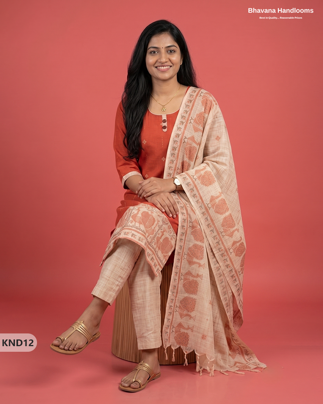Designer Printed Cotton Floral 3PC Kurti Set in Tomato Red Colour | Full-Length Lining | Ready-to-Wear