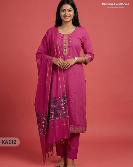 Readymade Mangalagiri Cotton Kurti Set in Pink with  Mirror Finishing Design