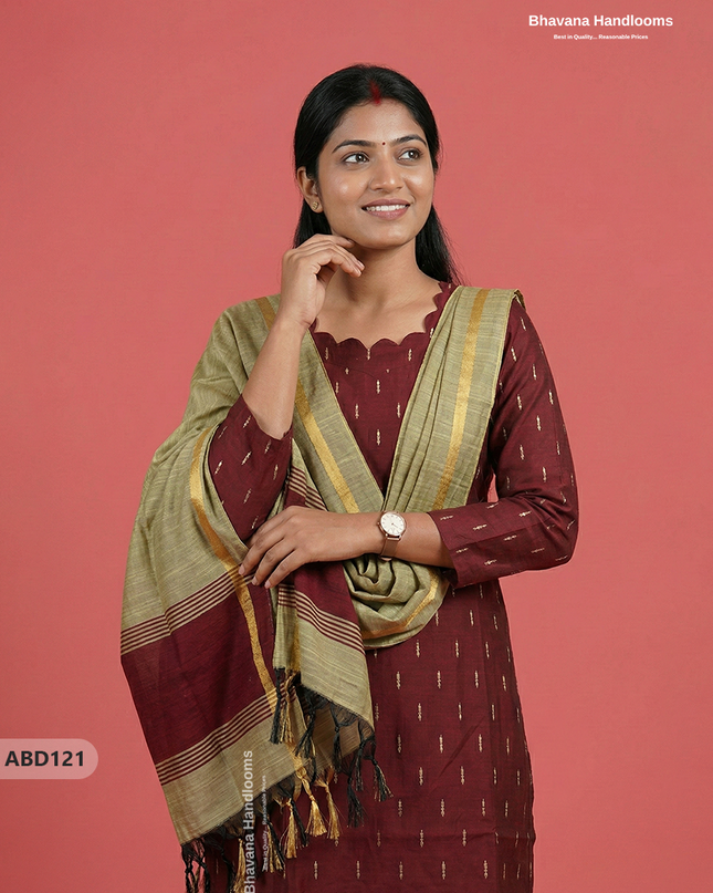Raw Silk 3-Piece Kurti Set with Cut Work Neck Design in Maroon Colour | Full-Length Lined Kurti with Gold Dupatta