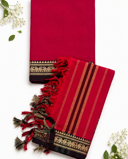 Traditional Wear Narayanpet Mercerised Cotton Dress Material with Rani Pink Colour | Woven Border