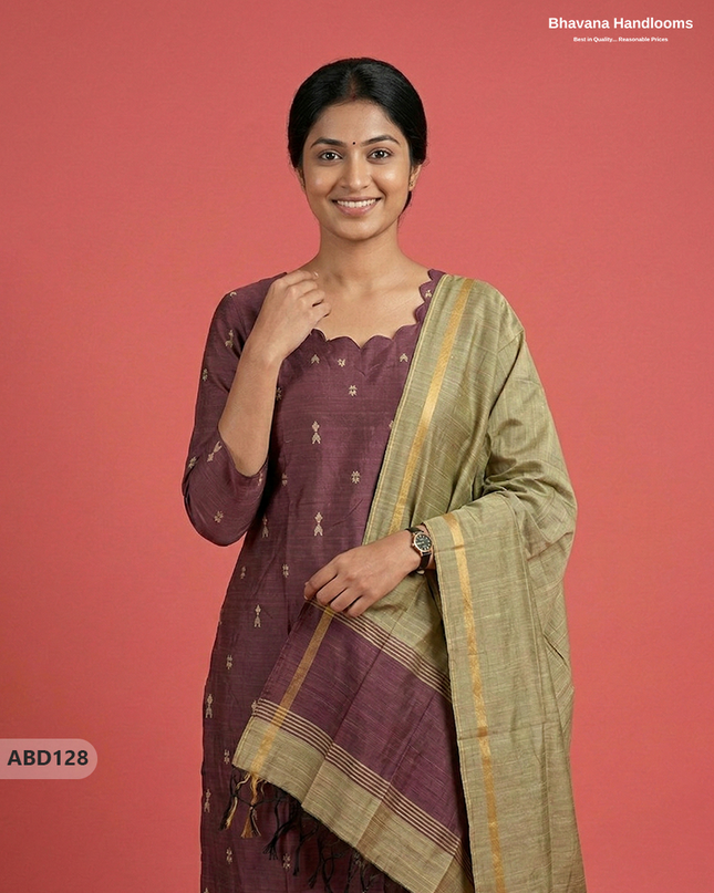 Raw Silk 3-Piece Kurti Set with Cut Work Neck Design in Onion Pink Colour | Full-Length Lined Kurti with Gold Dupatta