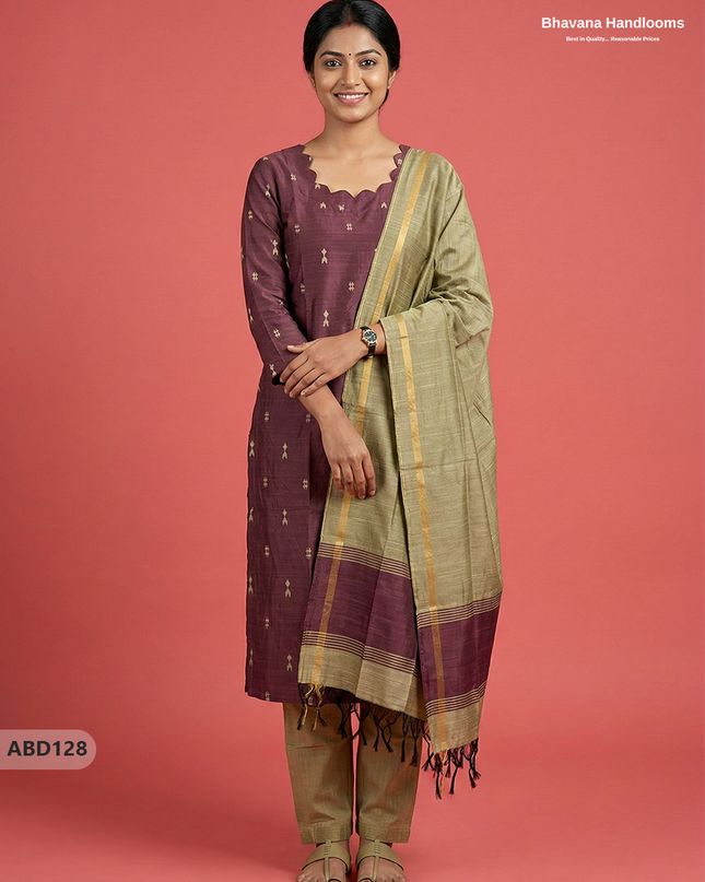 Raw Silk 3-Piece Kurti Set with Cut Work Neck Design in Onion Pink Colour | Full-Length Lined Kurti with Gold Dupatta