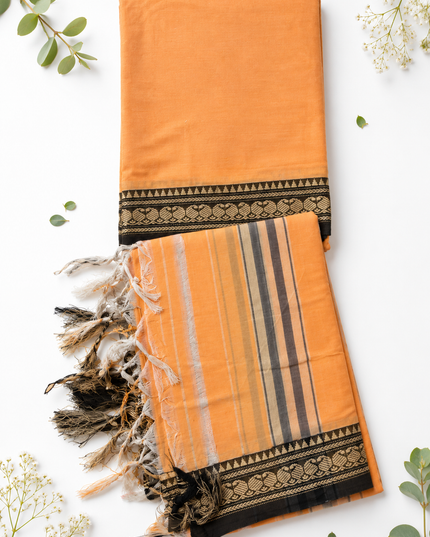 Traditional Wear Narayanpet Mercerised Cotton Dress Material with Peach Orange Colour | Woven Border