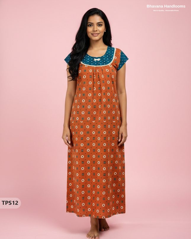 Cotton Printed Nighties | Comfortable Free Size Nightwear for Women