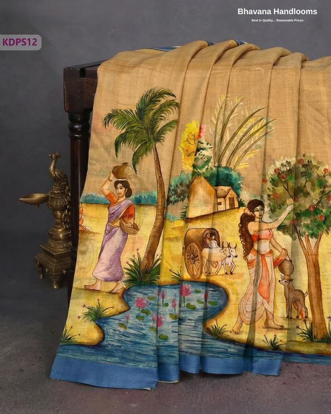 Premium Soft Cotton Digital Print Saree – Yellowish Brown Colour | Lightweight Saree