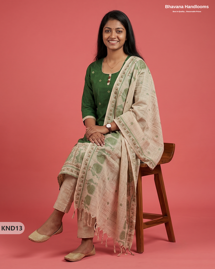 Designer Printed Cotton Floral 3PC Kurti Set in Bottle Green Colour | Full-Length Lining | Ready-to-Wear
