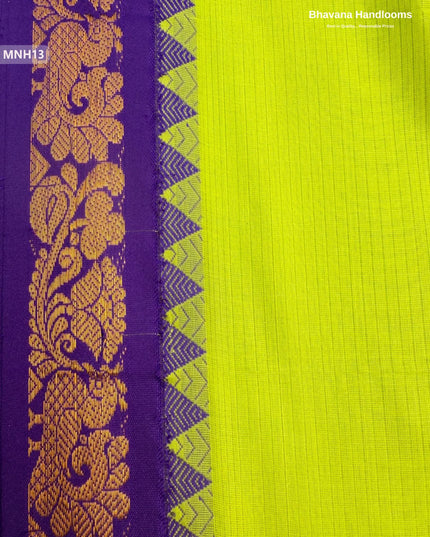 Mini Gadwal Cotton Saree in Lemon Yellow with Small Zari Border | Without Blouse