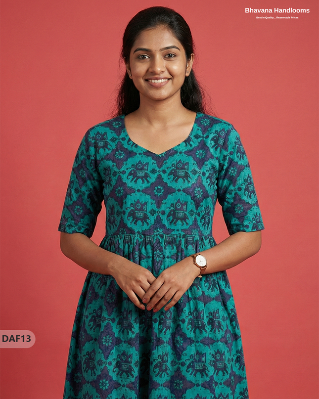 Comfortable Daily Wear Cotton Frock – Sea Green Colour | Half Lining