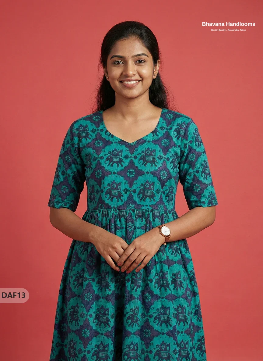Comfortable Daily Wear Cotton Frock – Sea Green Colour | Half Lining