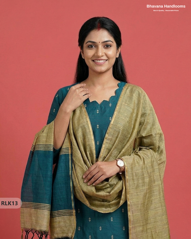 Raw Silk 2PC Set in Dark Green Colour | Top & Bottom Only Ethnic Wear