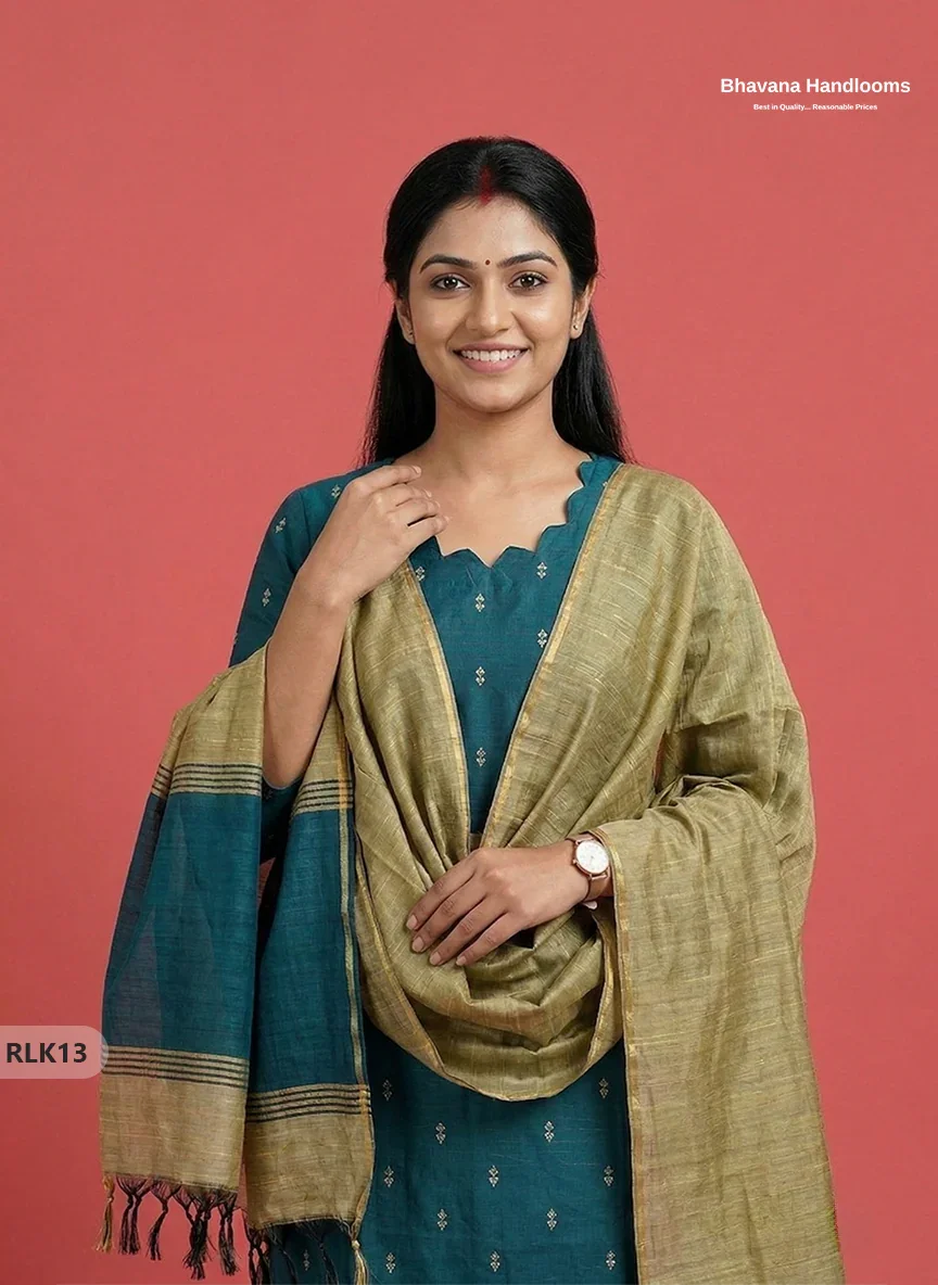 Raw Silk 2PC Set in Dark Green Colour | Top & Dupatta Only Ethnic Wear