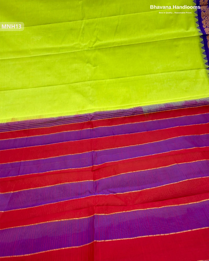 Mini Gadwal Cotton Saree in Lemon Yellow with Small Zari Border | Without Blouse