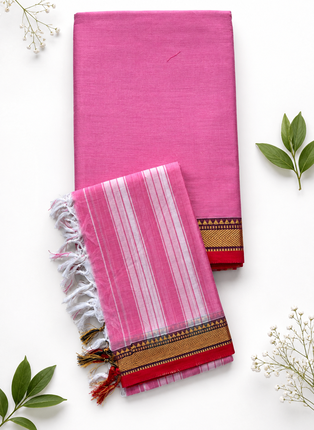 Traditional Wear Narayanpet Mercerised Cotton Dress Material with Rose Pink Colour | Woven Border