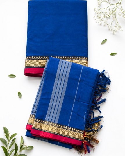 Traditional Wear Narayanpet Mercerised Cotton Dress Material with Royal Blue Colour | Woven Border