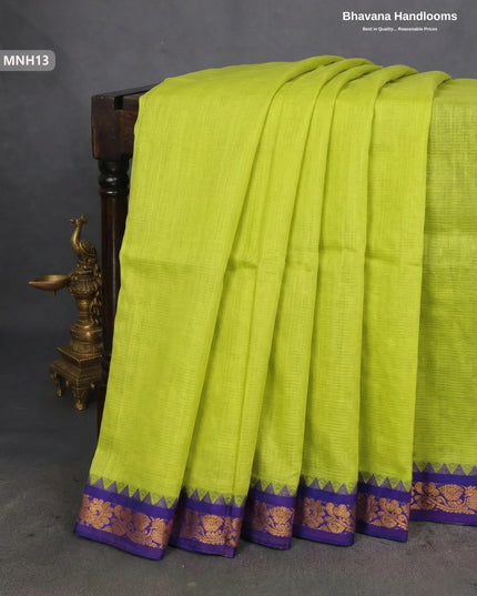 Mini Gadwal Cotton Saree in Lemon Yellow with Small Zari Border | Without Blouse