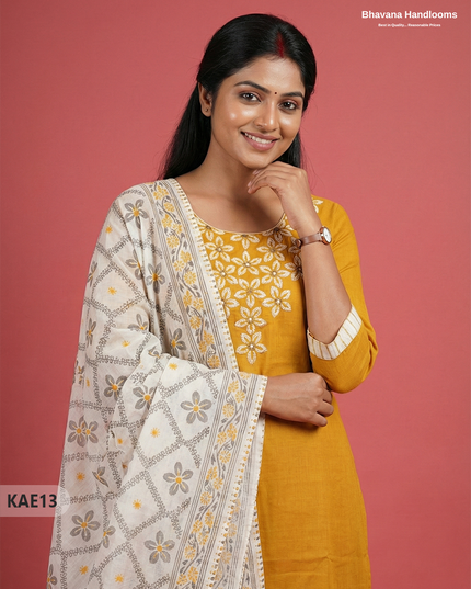 Readymade Cotton Kurti Set in Yellow with Mirror Finishing Design