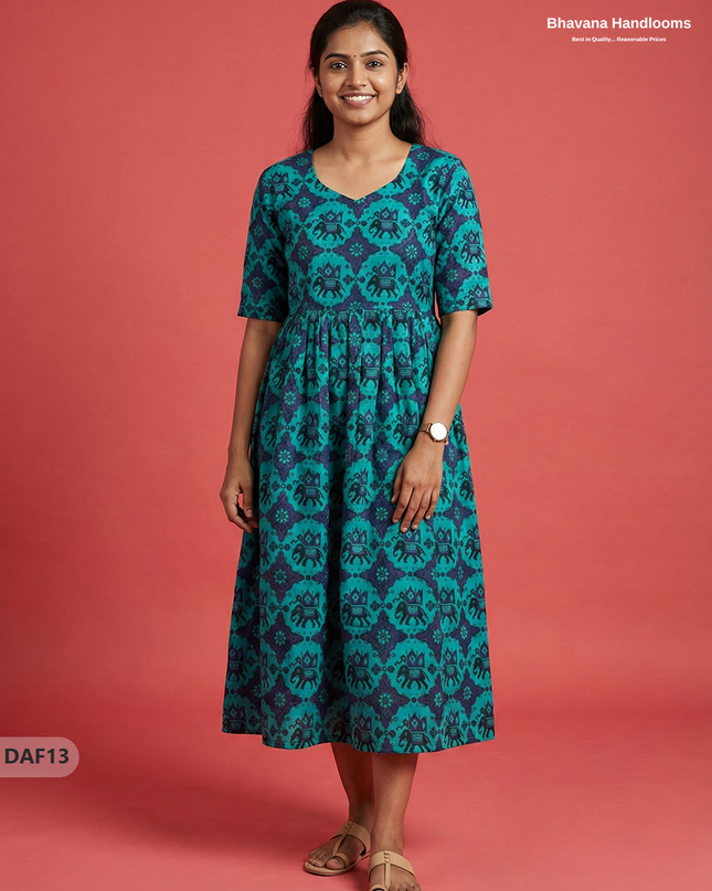 Comfortable Daily Wear Cotton Frock – Sea Green Colour | Half Lining