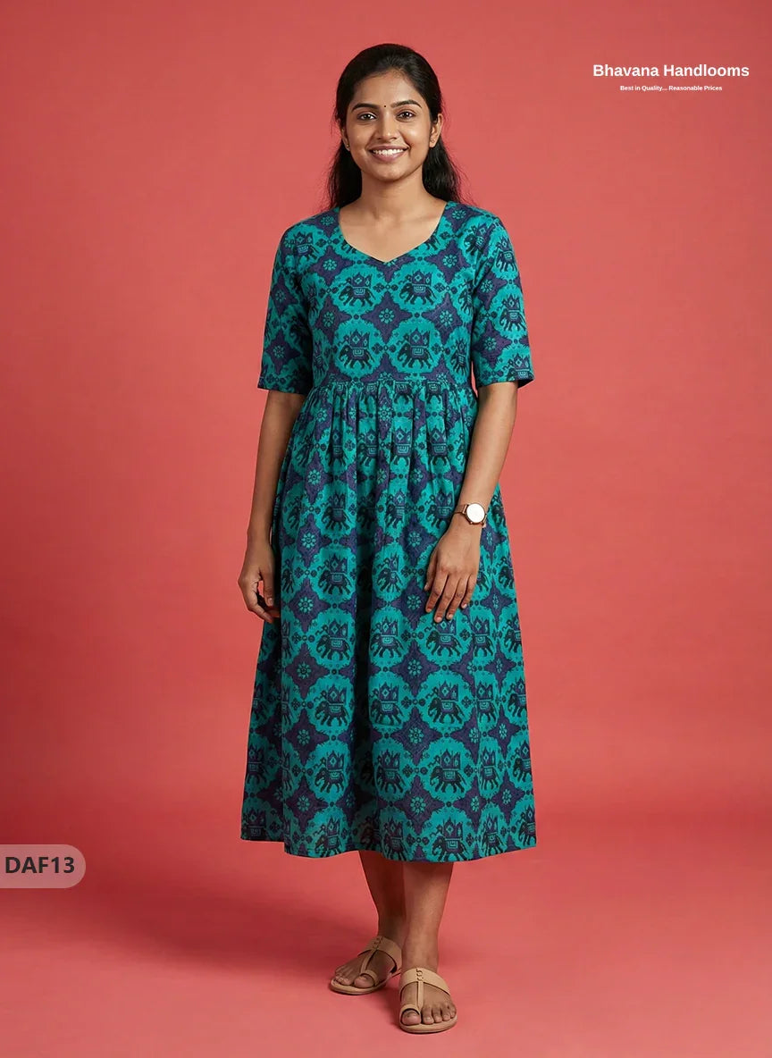 Comfortable Daily Wear Cotton Frock – Sea Green Colour | Half Lining