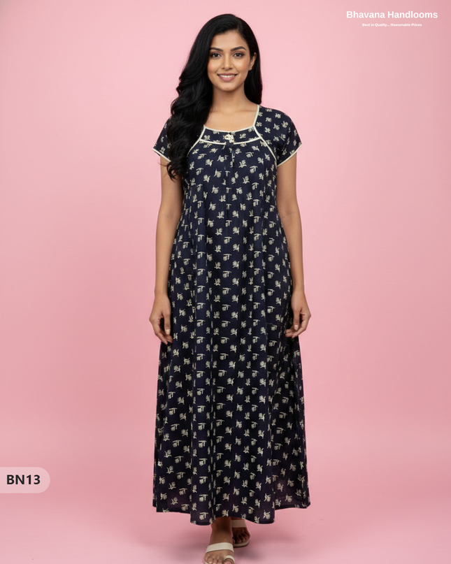 Cotton Printed Nighties | Comfortable Free Size Nightwear for Women