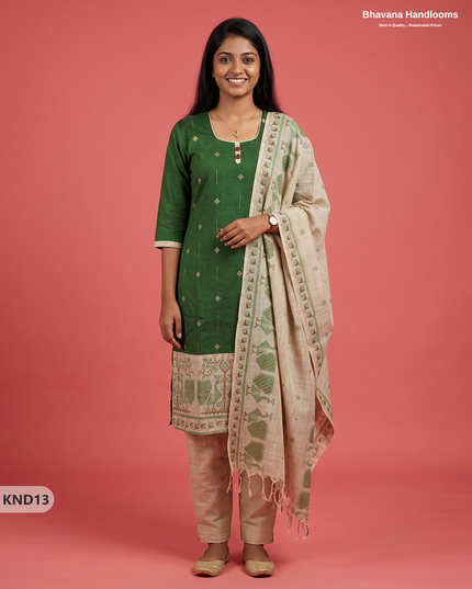 Designer Printed Cotton Floral 3PC Kurti Set in Bottle Green Colour | Full-Length Lining | Ready-to-Wear