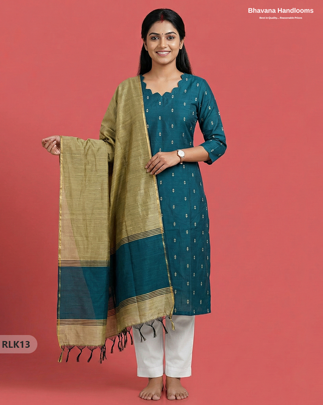 Raw Silk 2PC Set in Dark Green Colour | Top & Bottom Only Ethnic Wear