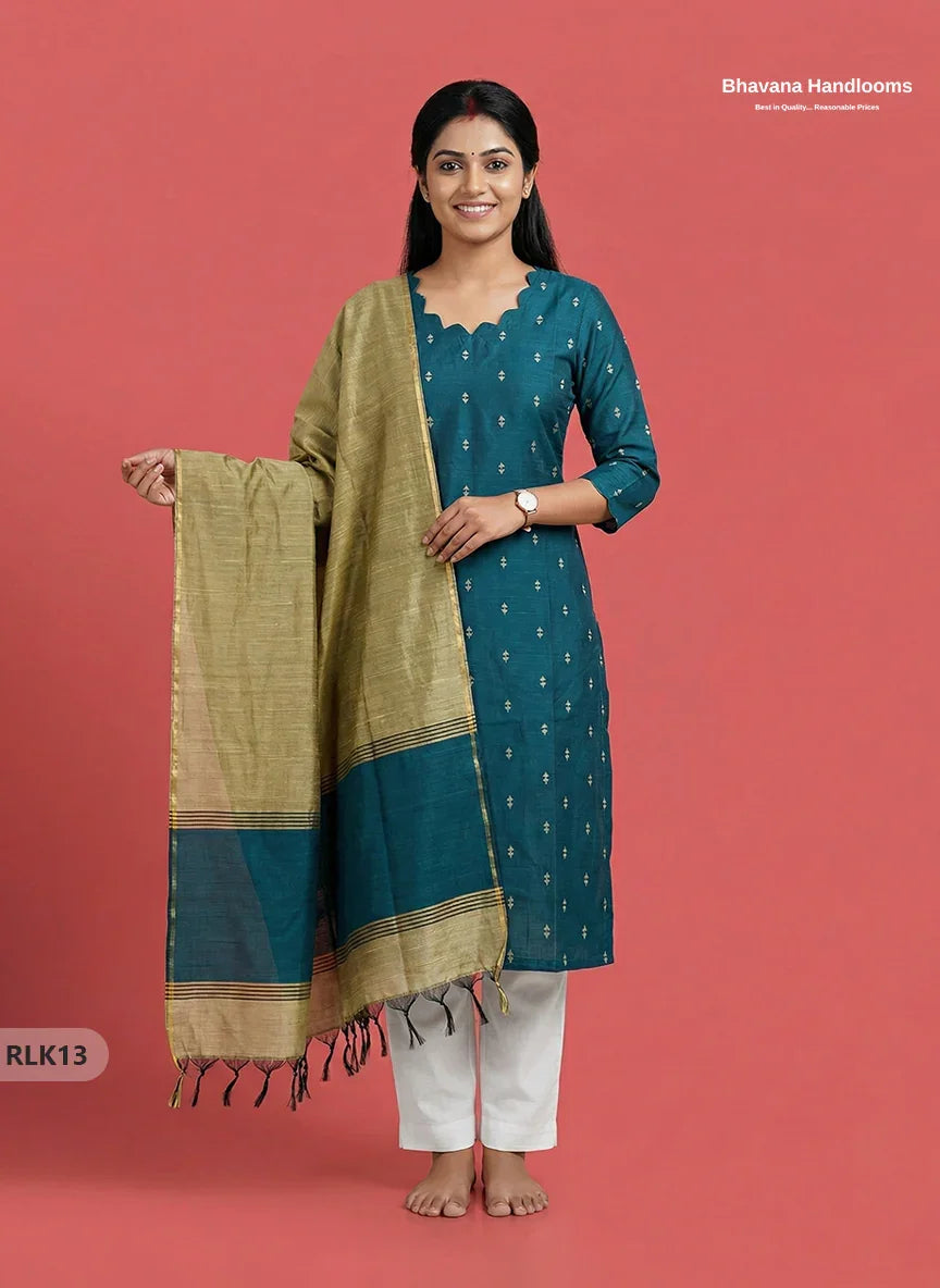 Raw Silk 2PC Set in Dark Green Colour | Top & Dupatta Only Ethnic Wear