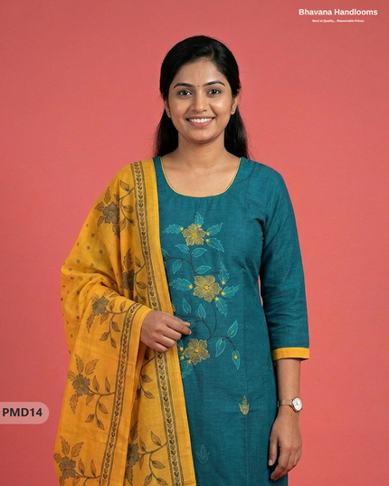 Ready-to-Wear Floral Print 3PC Kurti Set with Mirror Work | Sea Green colour