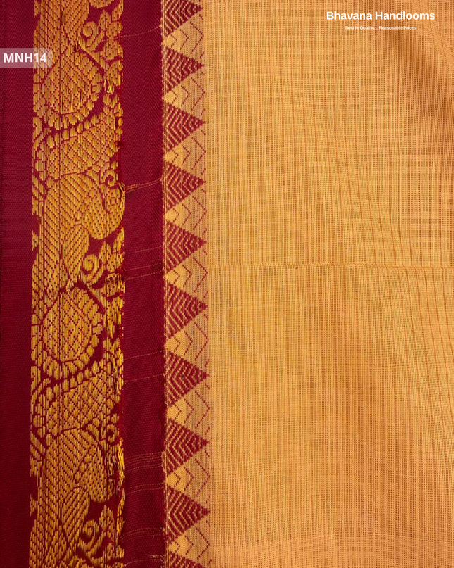 Mini Gadwal Cotton Saree in Yellowish Orange with Small Zari Border | Without Blouse