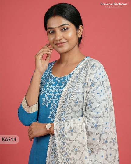 Readymade Cotton Kurti Set in Sky Blue with Mirror Finishing Design