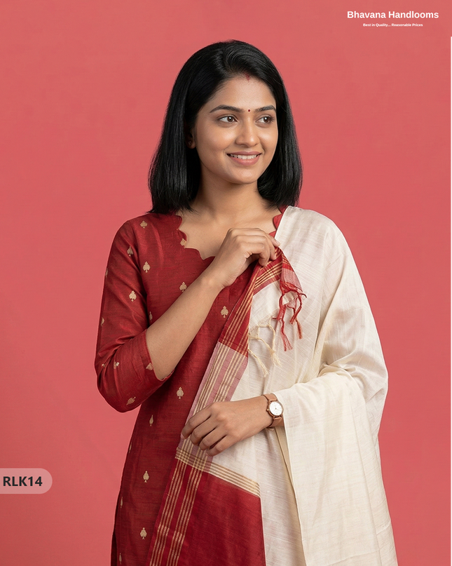 Raw Silk 2PC Set in Red Colour | Top & Bottom Only Ethnic Wear