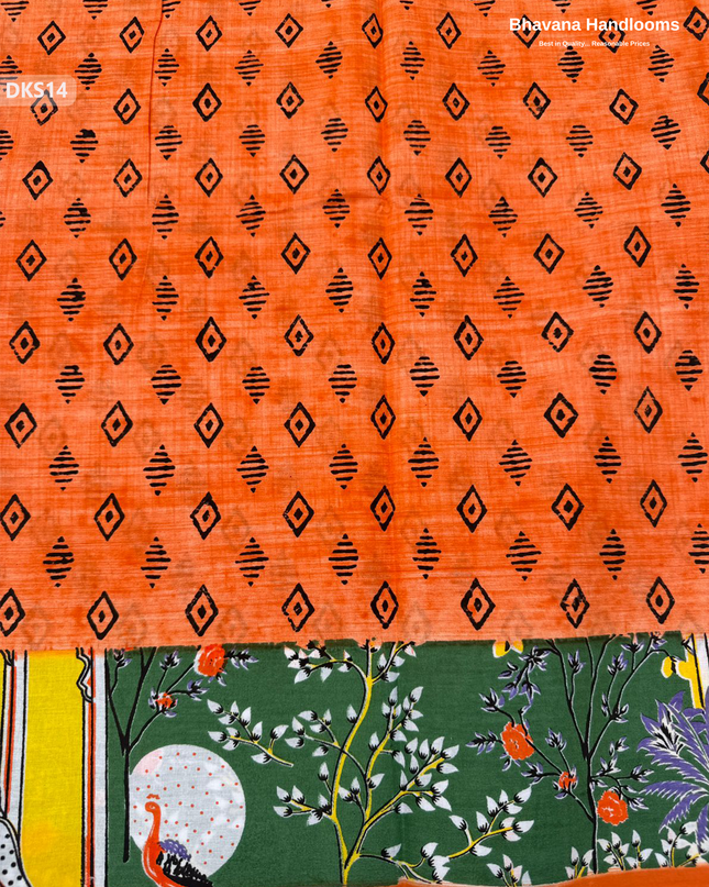 Pure 120 Count Cotton Kota Saree with Digital Print | Dark Green Printed Saree
