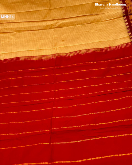 Mini Gadwal Cotton Saree in Yellowish Orange with Small Zari Border | Without Blouse