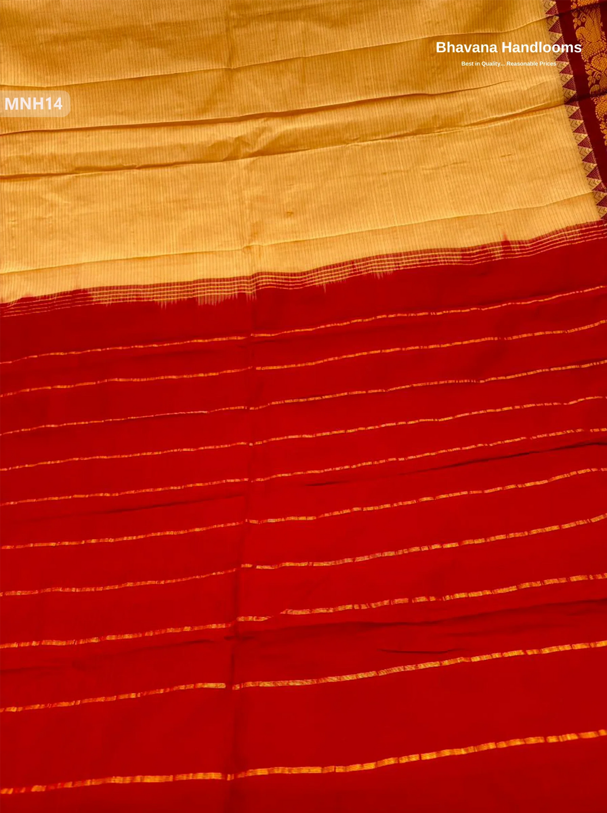 Mini Gadwal Cotton Saree in Yellowish Orange with Small Zari Border | Without Blouse
